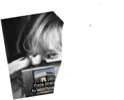 black-and-white image of the author holding up a 'Tru-Vue' device just below her eyes, with colored Images from the video 
centered in the device's two lenses