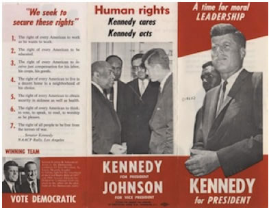 This image shows a campaign flier from the Kennedy and Johnson presidential campaign. 
