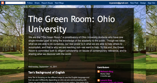 This image show the Home page for "The Green Room" at Ohio University. 