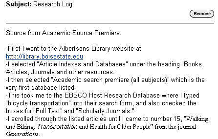 Example research log