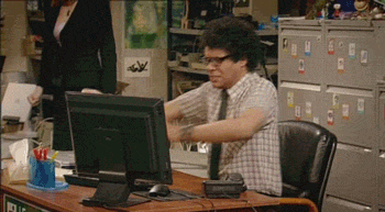 gif of Maurice Moss from the IT Crowd throwing his computer across the room