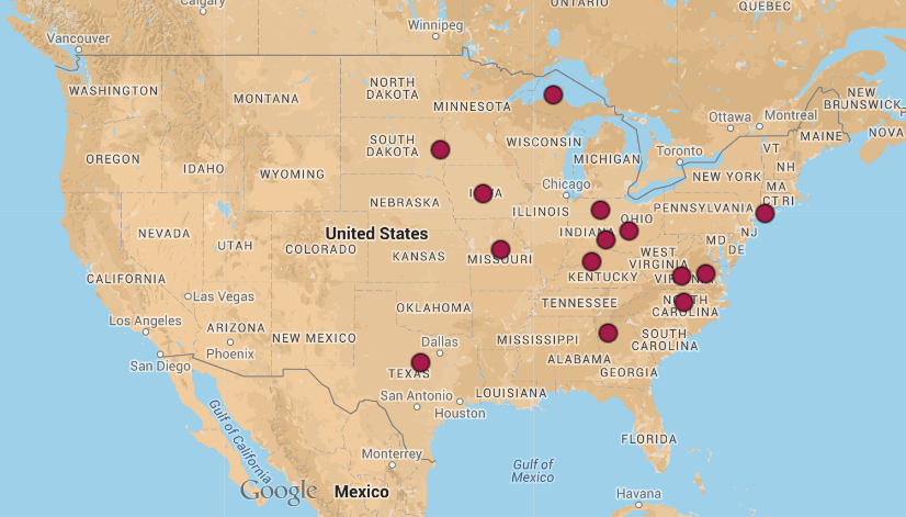 map of 2006 DMAC attendance by location of home institution (lower 48 United States)