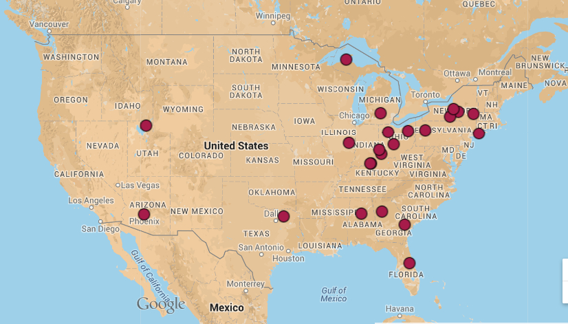 map of 2007 DMAC attendance by location of home institution (lower 48 United States)