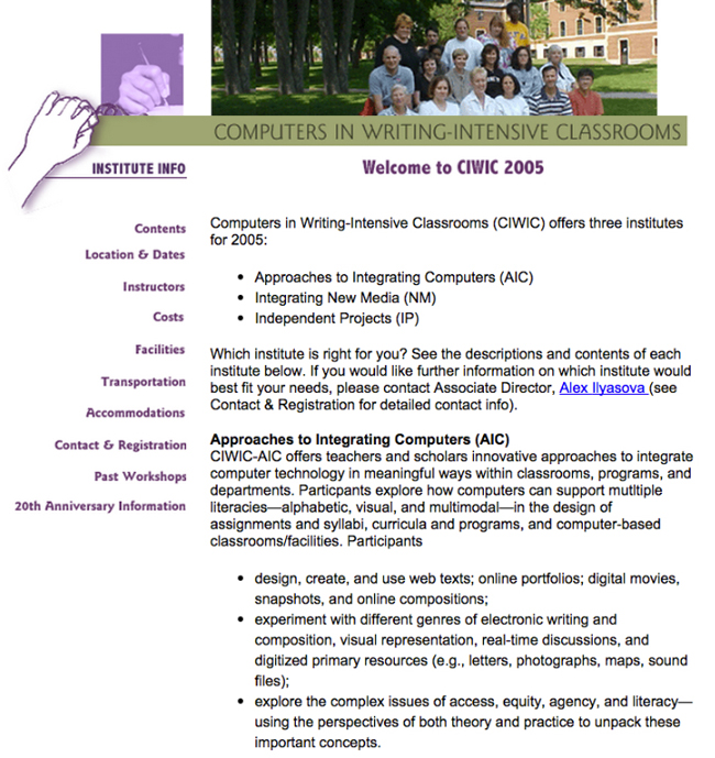 page 1 of the 2005 CIWIC site, which welcomes participants