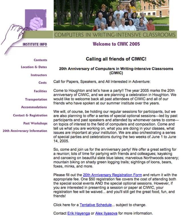 page 6 of the 2005 CIWIC site, which invites former participants to come back and attend the 20th anniversary of CIWIC