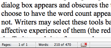 Microsoft Word interface for word count