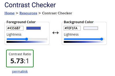 contrast test from Web AIM showing a passing ratio