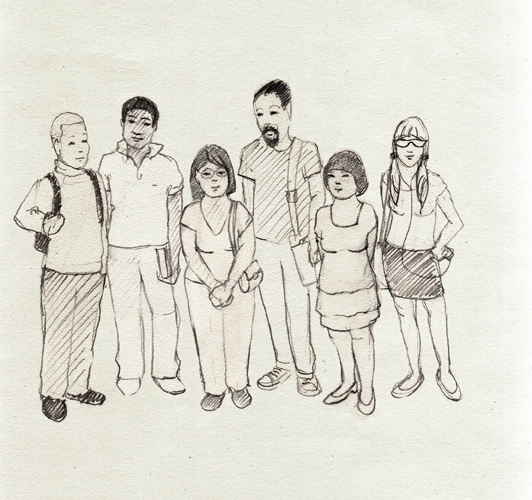Peer Factor: Revised artist sketch of the cast.