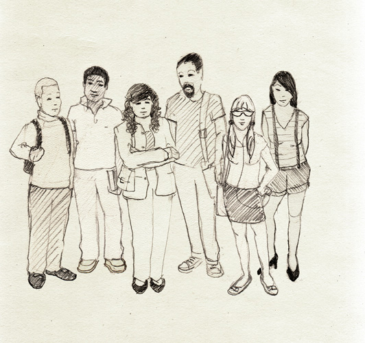 Peer Factor: Final approved artist sketch of the cast.
