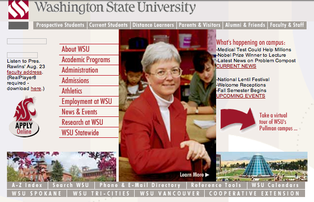 Screenshot of Washington State University Homepage. 