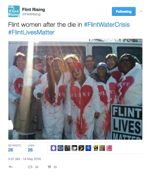 Flint Rising Tweet showing the women who participated in the die-in protest